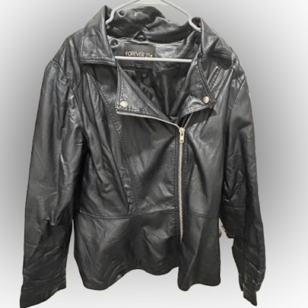Forever 21 Black Peplum Faux Leather Jacket – 2XL